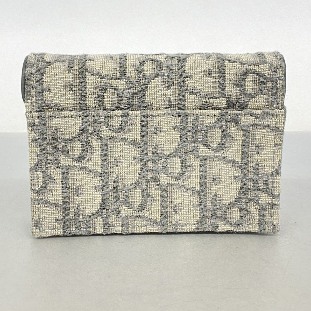 Dior Card Case Oblique Saddle Canvas Gray Gold — view 7