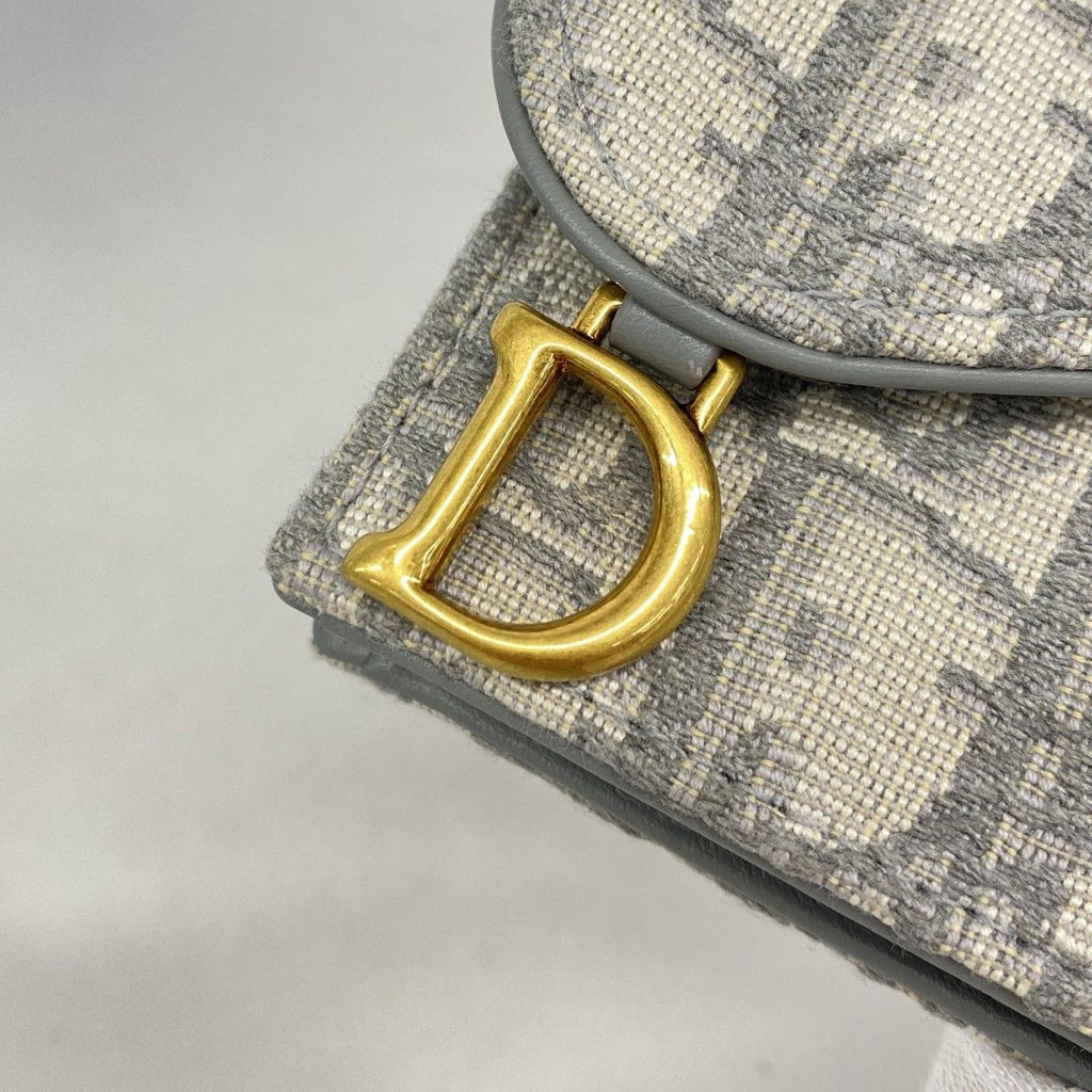 Dior Card Case Oblique Saddle Canvas Gray Gold — view 6