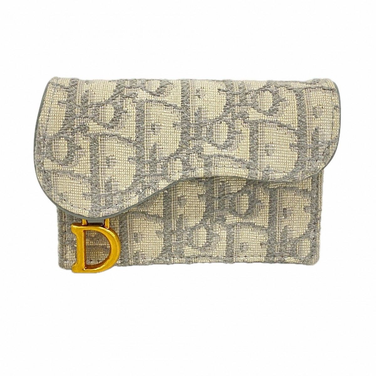 Dior Card Case Oblique Saddle Canvas Gray Gold