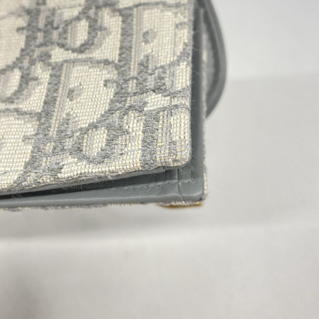 Dior Card Case Oblique Saddle Canvas Gray Gold — view 5
