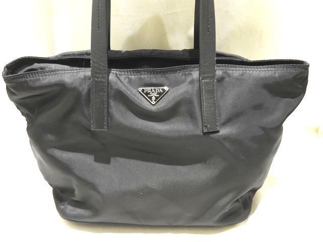Prada Handbag Black Nylon Leather Triangle Logo Shopping Tote