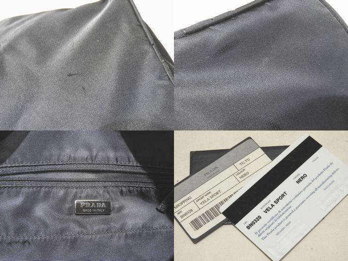 Prada Handbag Black Nylon Leather Triangle Logo Shopping Tote — view 4