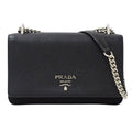 Prada Shoulder Bag Saffiano Nylon Black Chain Small