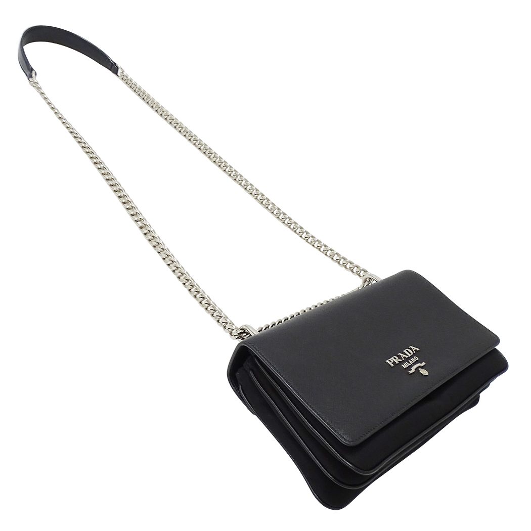 Prada Shoulder Bag Saffiano Nylon Black Chain Small — view 4