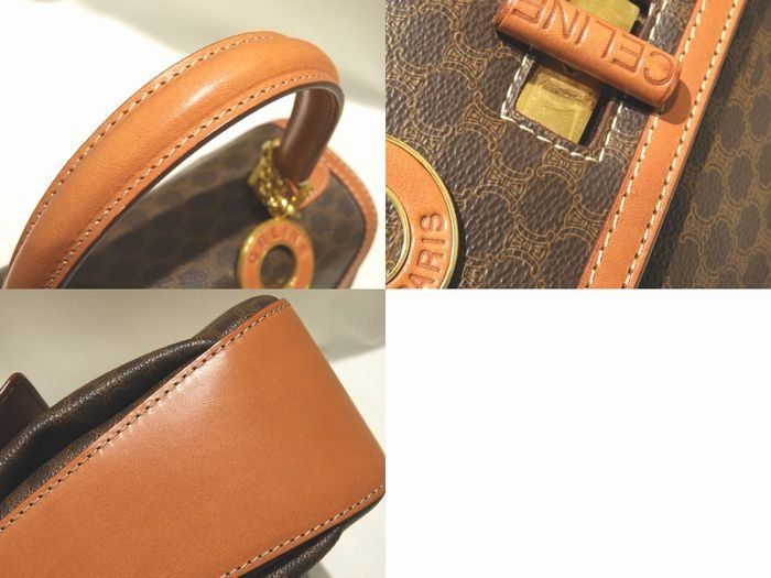 Celine 2-Way Handbag One Handle Macadam All Over Pattern Brown Leather Shoulder — view 3