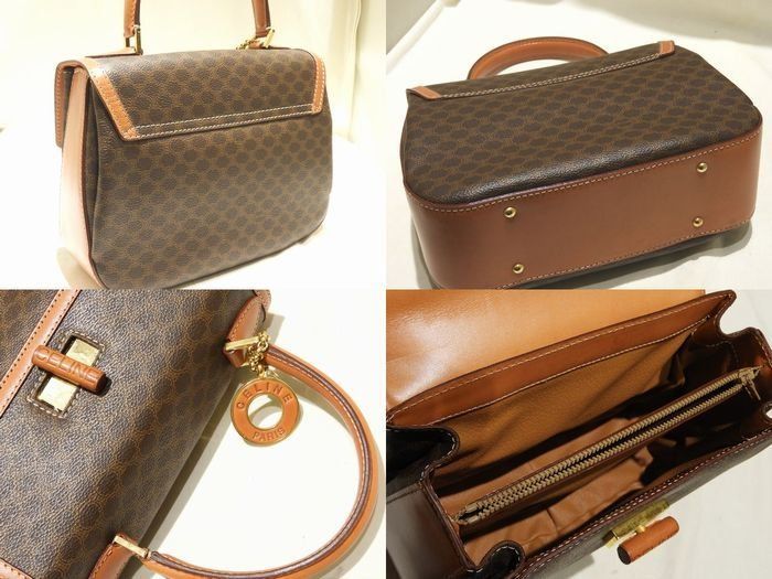 Celine 2-Way Handbag One Handle Macadam All Over Pattern Brown Leather Shoulder — view 2