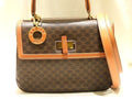 Celine 2-Way Handbag One Handle Macadam All Over Pattern Brown Leather Shoulder