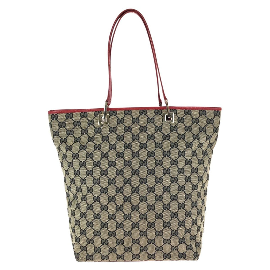 Gucci Beige Red Gold GG Canvas Leather 002 Tote