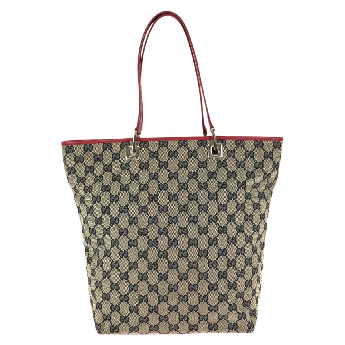 Gucci Beige Red Gold GG Canvas Leather 002 Tote