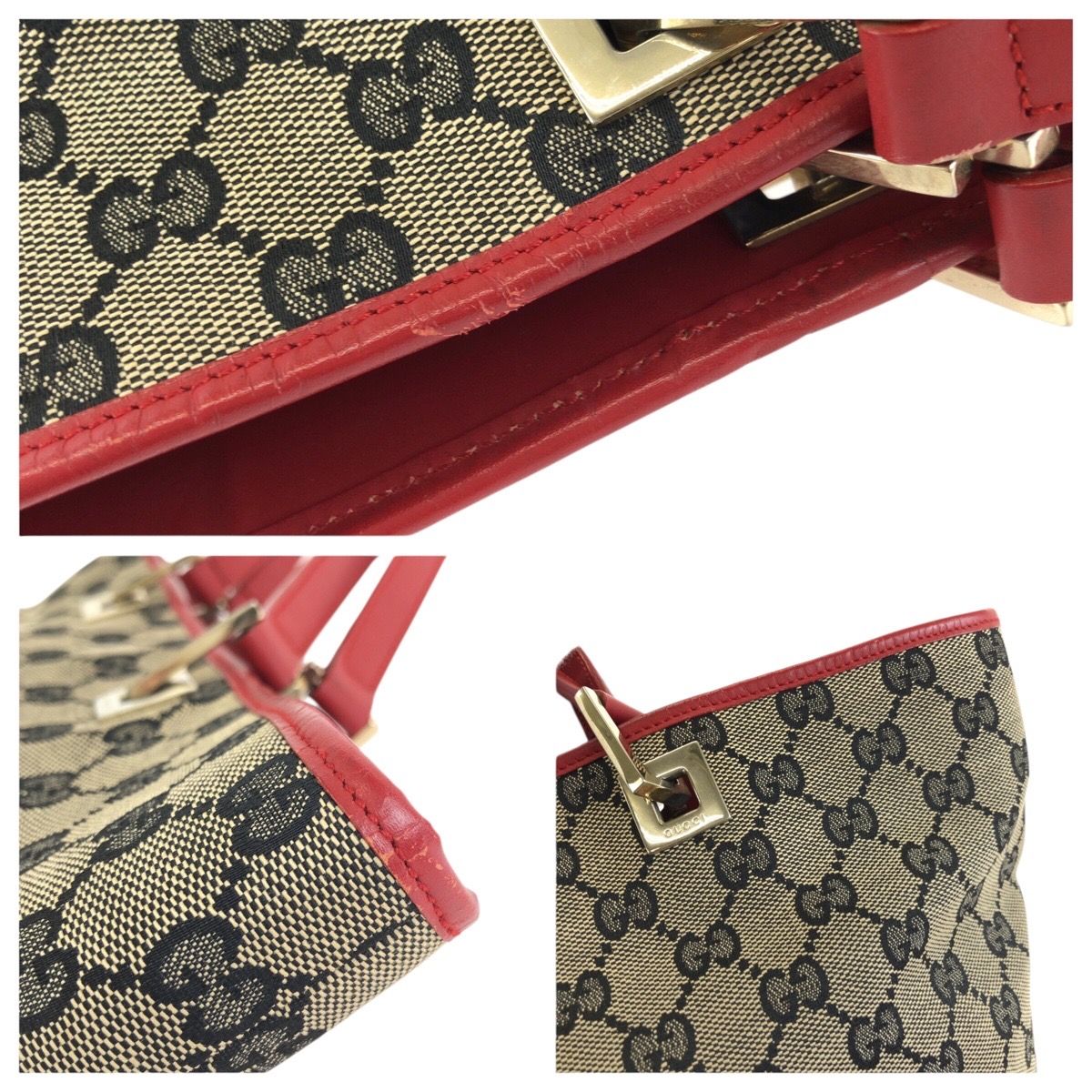 Gucci Beige Red Gold GG Canvas Leather 002 Tote — view 5