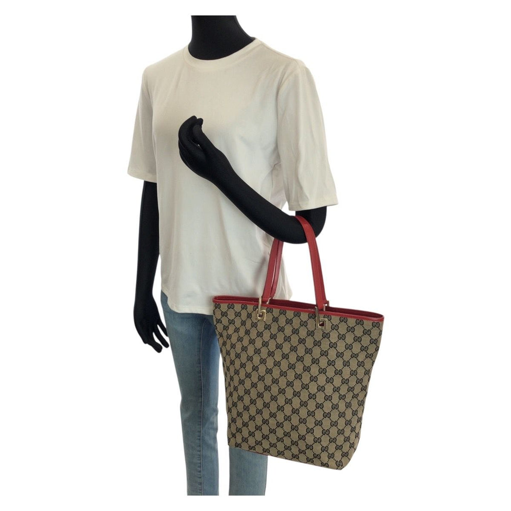 Gucci Beige Red Gold GG Canvas Leather 002 Tote — view 7