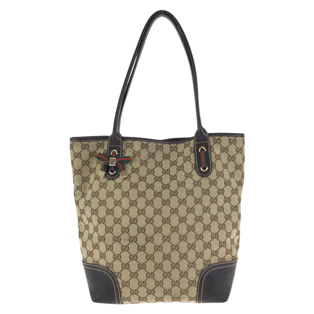 Gucci Principe Beige Brown Gold GG Canvas Leather Tote Shoulder