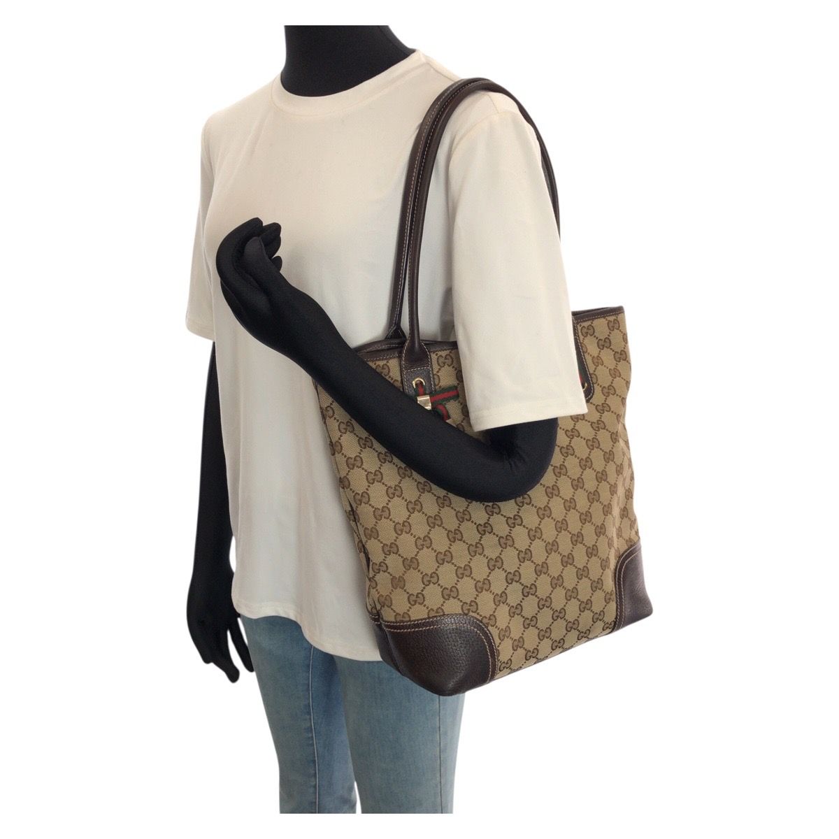 Gucci Principe Beige Brown Gold GG Canvas Leather Tote Shoulder — view 7
