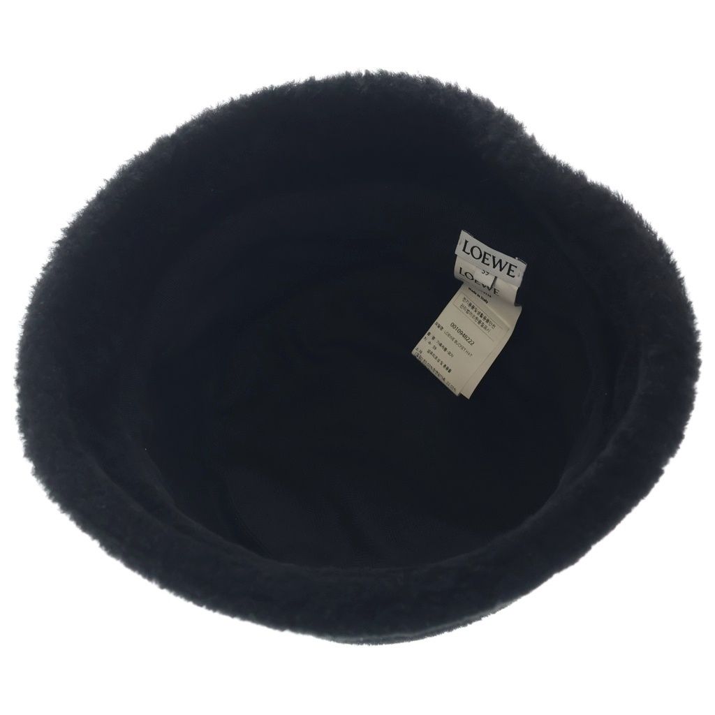 Loewe Shearling Panama Shirred Bucket Hat Logo Black — view 5