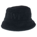 Loewe Shearling Panama Shirred Bucket Hat Logo Black