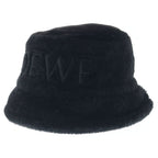 Loewe Shearling Panama Shirred Bucket Hat Logo Black
