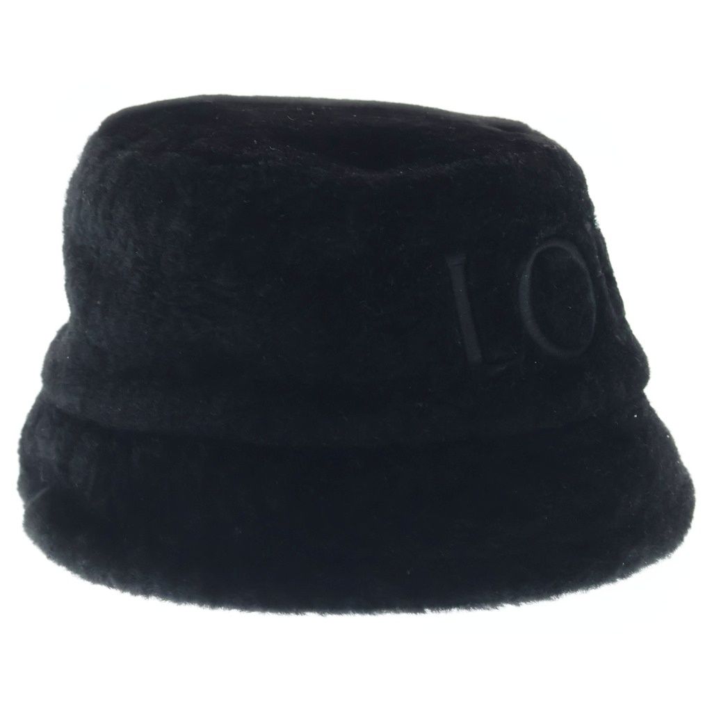 Loewe Shearling Panama Shirred Bucket Hat Logo Black — view 3