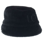 Loewe Shearling Panama Shirred Bucket Hat Logo Black — view 3