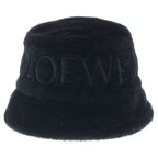 Loewe Shearling Panama Shirred Bucket Hat Logo Black — view 4