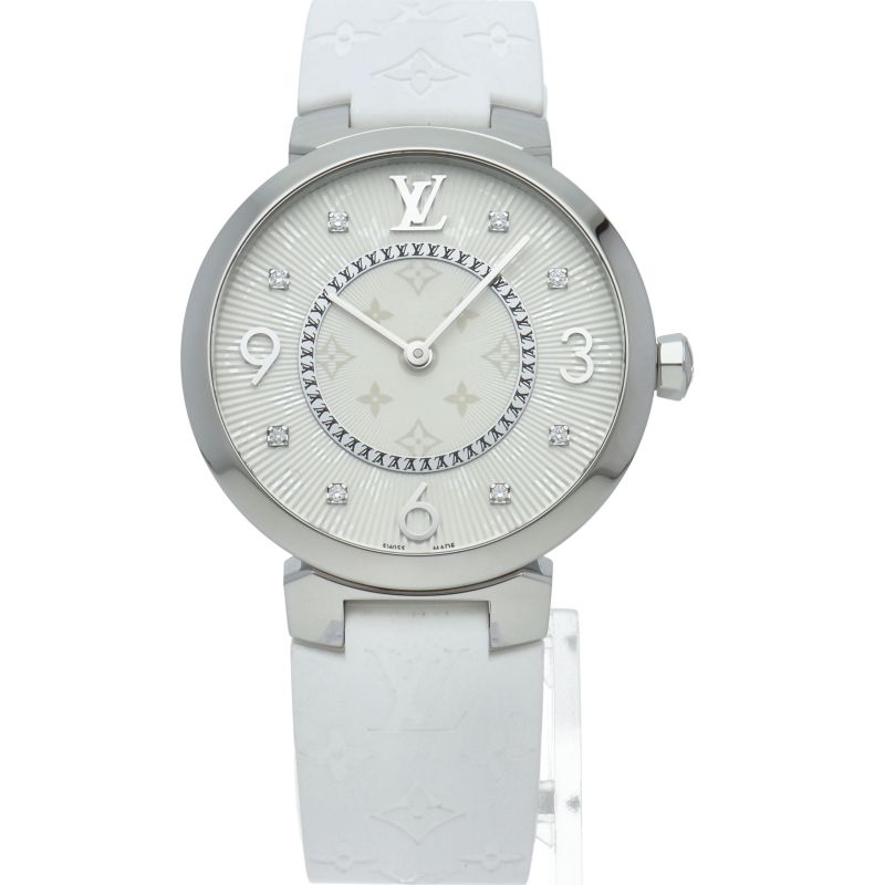 Louis Vuitton Tambour Monogram Slim Watch 33 Diamond OH Finished Box SS Rubber — view 2