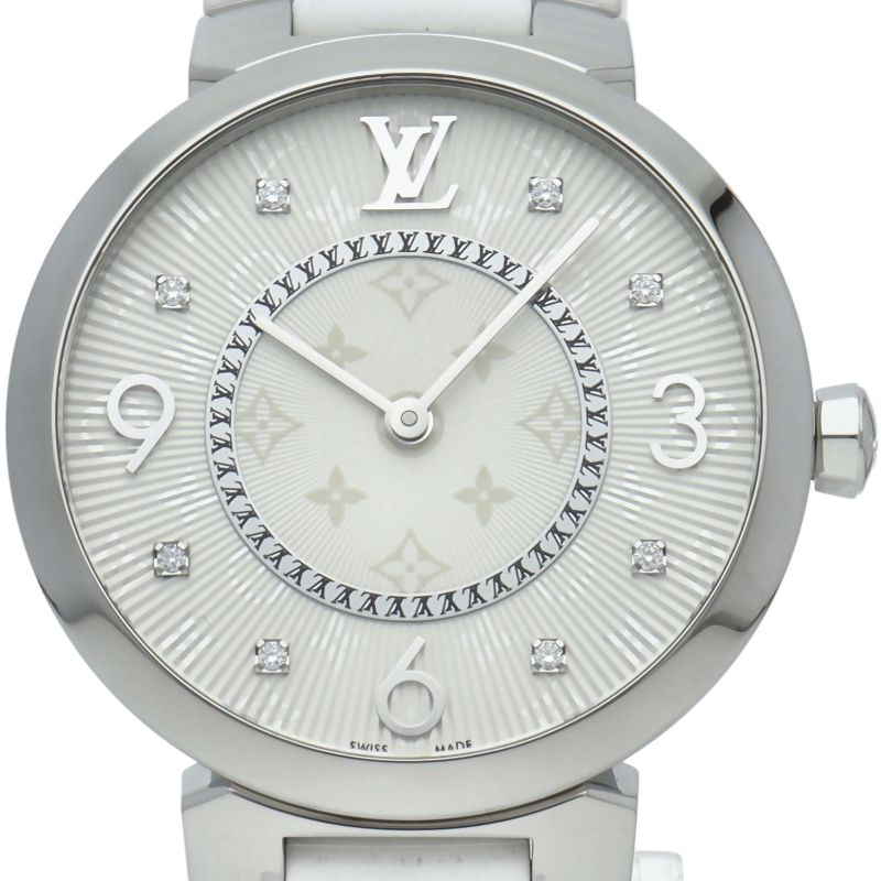 Louis Vuitton Tambour Monogram Slim Watch 33 Diamond OH Finished Box SS Rubber