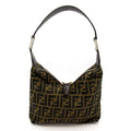 Fendi Zucca Shoulder Bag Canvas Leather Brown Black