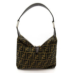 Fendi Zucca Shoulder Bag Canvas Leather Brown Black