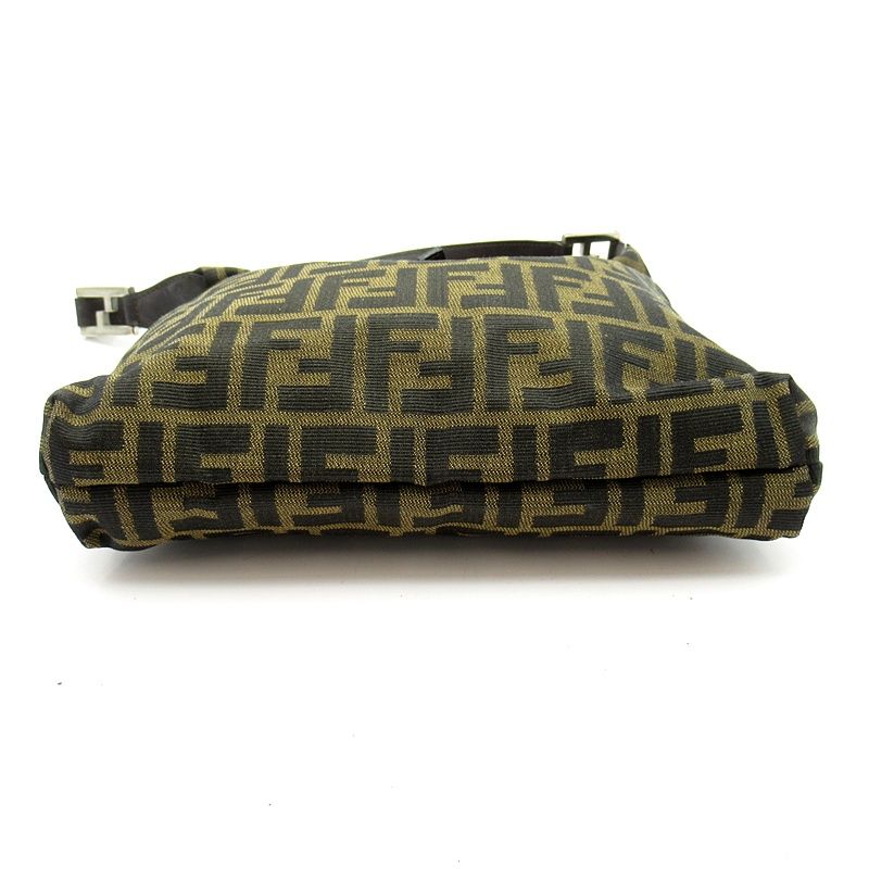 Fendi Zucca Shoulder Bag Canvas Leather Brown Black — view 6