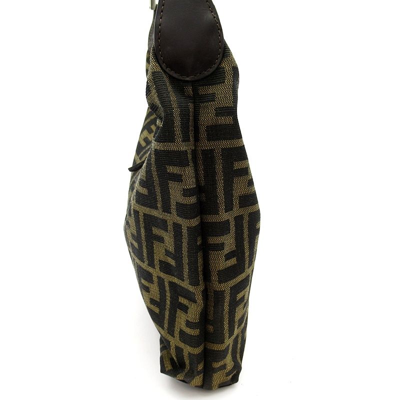 Fendi Zucca Shoulder Bag Canvas Leather Brown Black — view 3