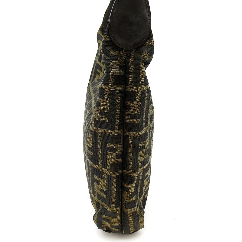 Fendi Zucca Shoulder Bag Canvas Leather Brown Black — view 5
