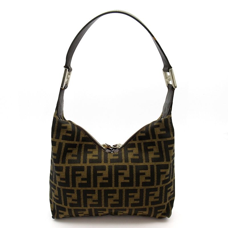 Fendi Zucca Shoulder Bag Canvas Leather Brown Black — view 4