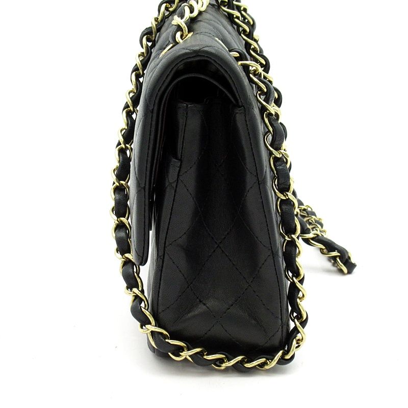 Chanel Quilted 25 Double Flap Lambskin Shoulder Bag Black — view 3