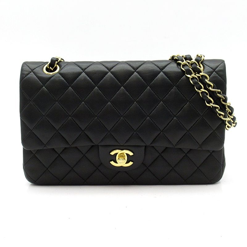Chanel Quilted 25 Double Flap Lambskin Shoulder Bag Black