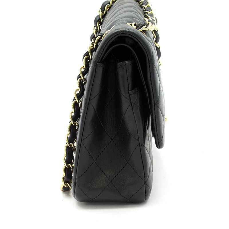 Chanel Quilted 25 Double Flap Lambskin Shoulder Bag Black — view 5