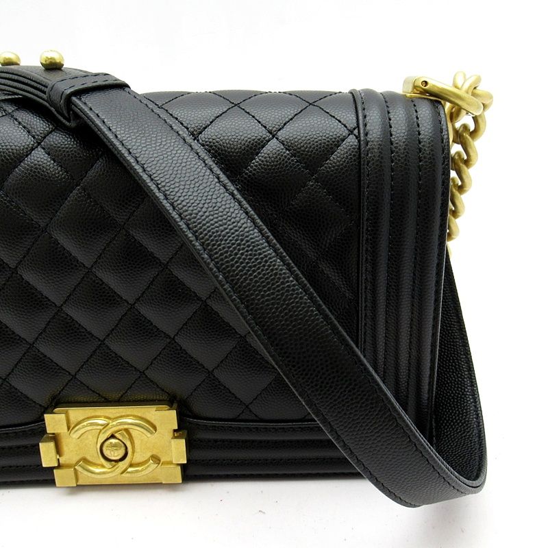Chanel Boy Chain Shoulder Bag Caviar Leather Black — view 2