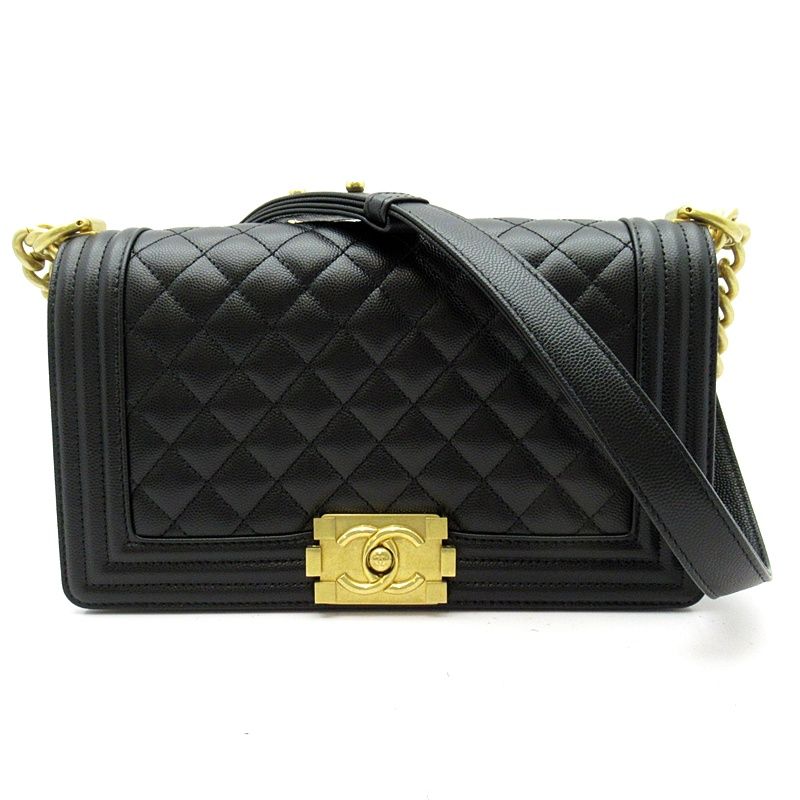 Chanel Boy Chain Shoulder Bag Caviar Leather Black