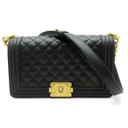 Chanel Boy Chain Shoulder Bag Caviar Leather Black