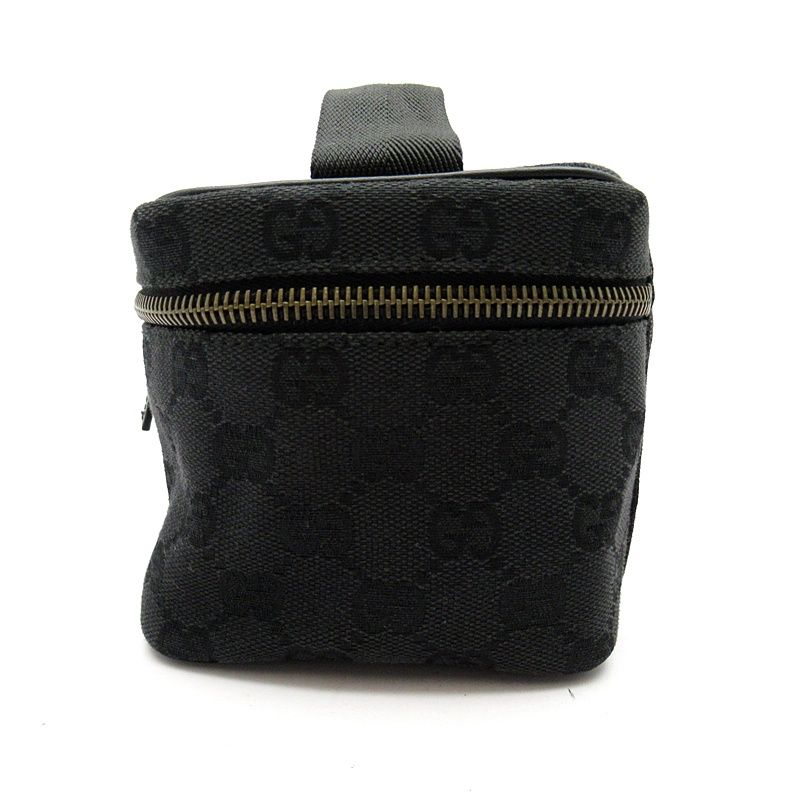 Gucci Cosmetic Vanity Bag GG Canvas Leather Bag Black — view 3