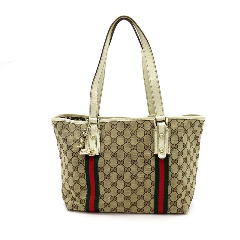 Gucci Sherry Line Tote GG Canvas Leather Beige