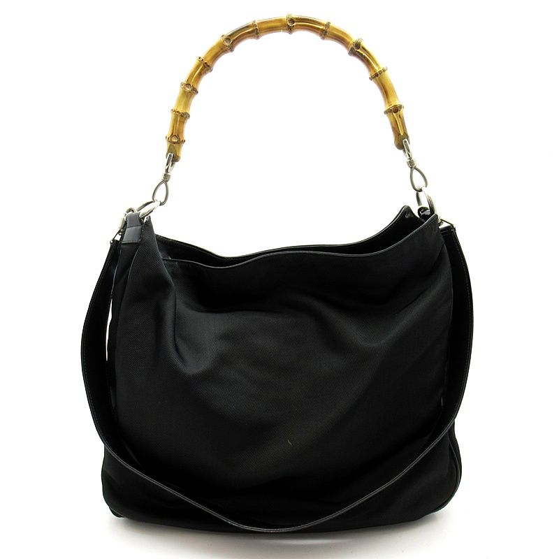 Gucci Bambu 2-Way Handbag 001 Nylon Canvas Black