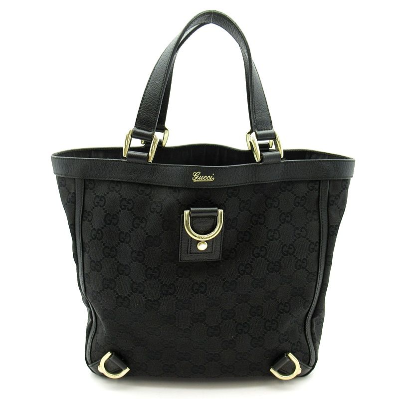 Gucci Abbey Handbag GG Canvas Leather Tote Black