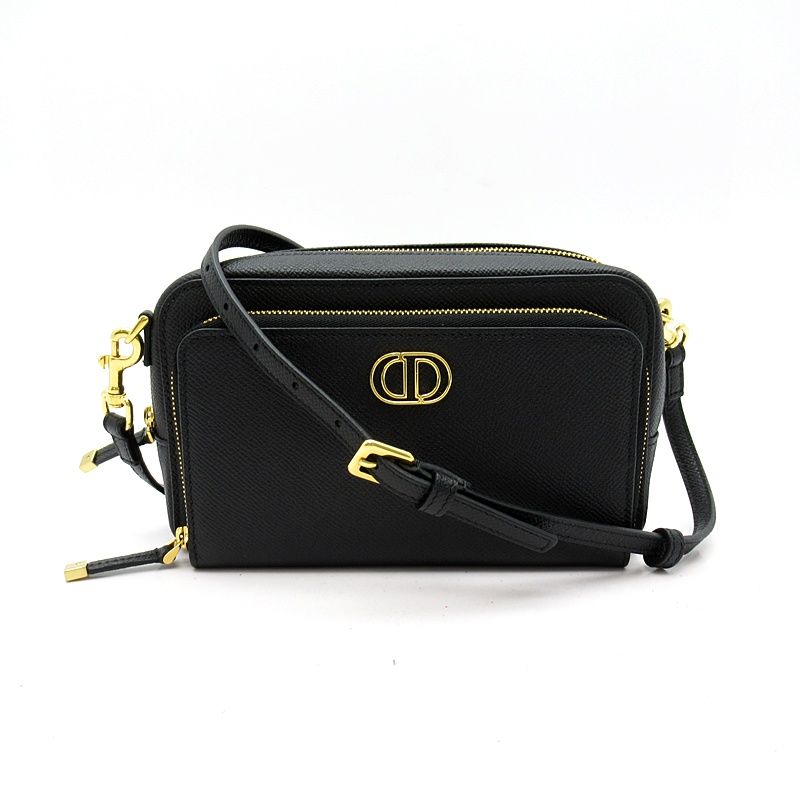 Dior Caro Double Pouch Shoulder Bag Calf Black