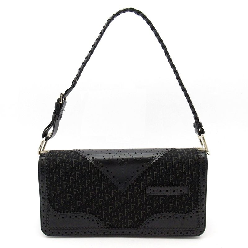 Dior Trotter Shoulder Bag Canvas Leather Black