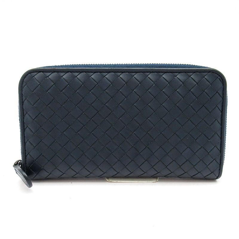 Bottega Veneta Intrecciato Full Zip Wallet Navy