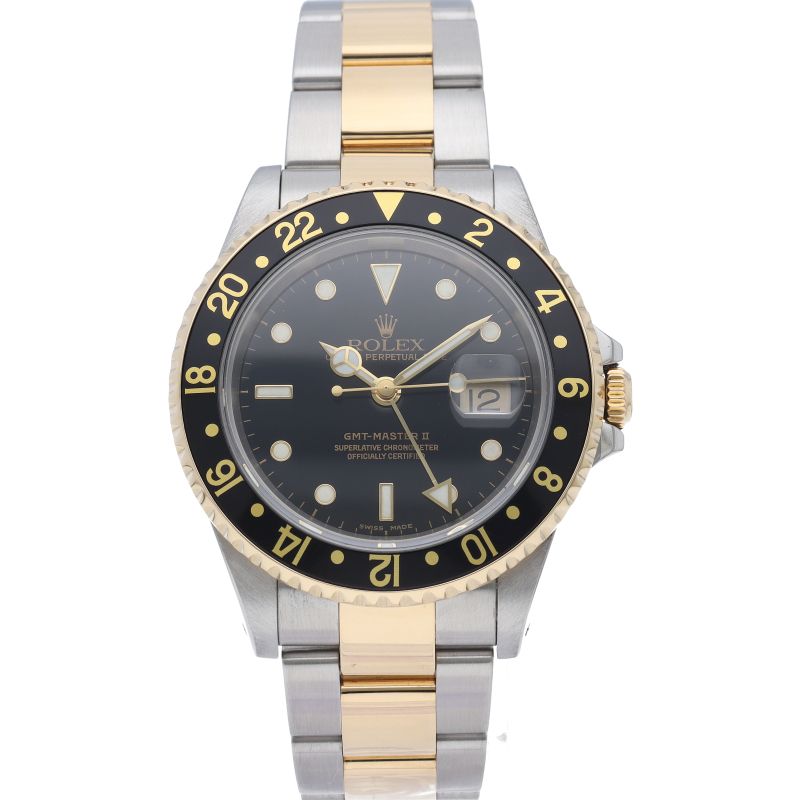 Rolex GMT Master 2 Buckle 18k Yellow Gold SS Watch Black Polished Beauty — view 2
