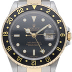 Rolex GMT Master 2 Buckle 18k Yellow Gold SS Watch Black Polished Beauty