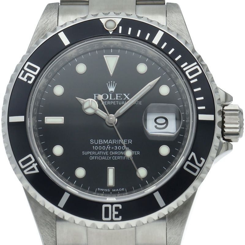 Rolex Submarinade Date Roulette Box SS Watch Black Polished Beauty