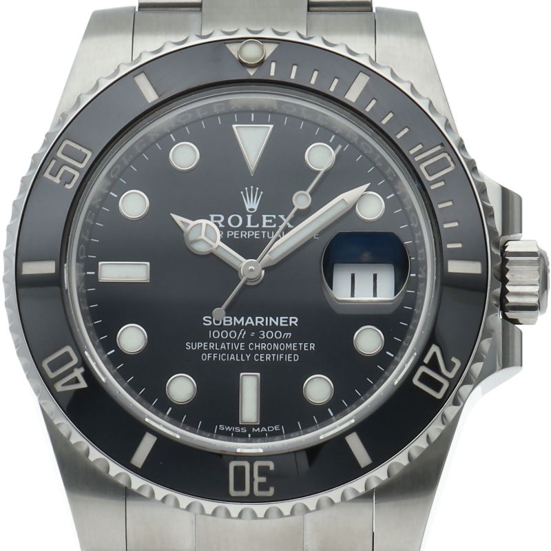Rolex Submariner Date Watch Mirror Buckle Box SS Black Polished