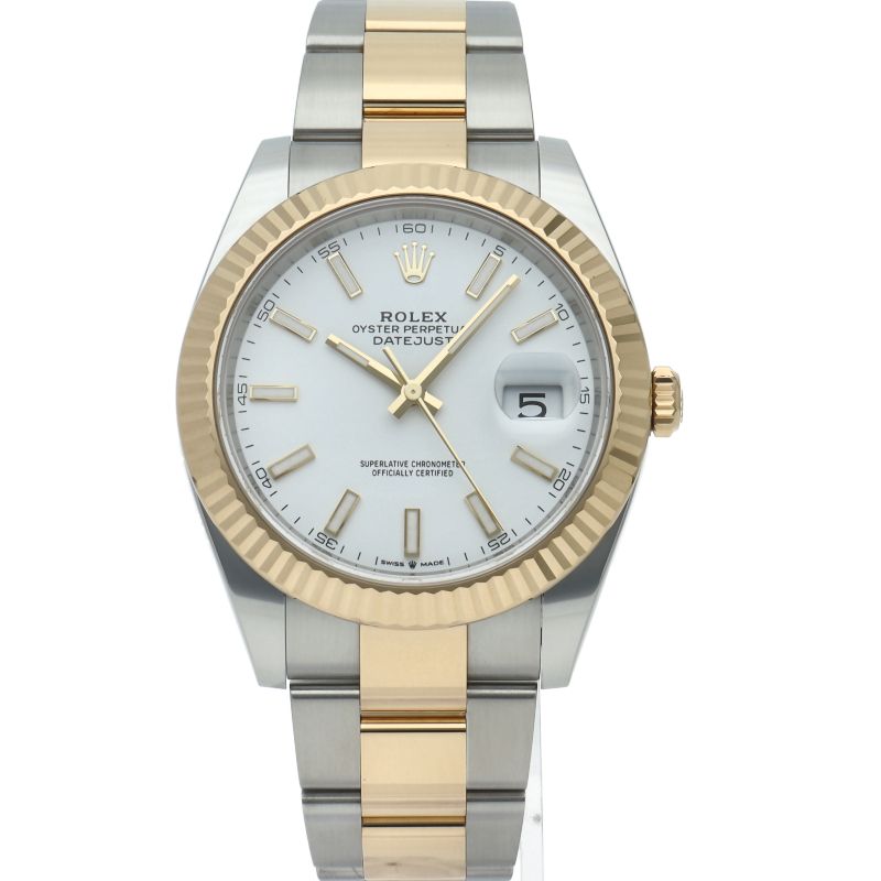 Rolex Datejust 41 Watch Oyster Box 18k Yellow Gold SS White Polished — view 2