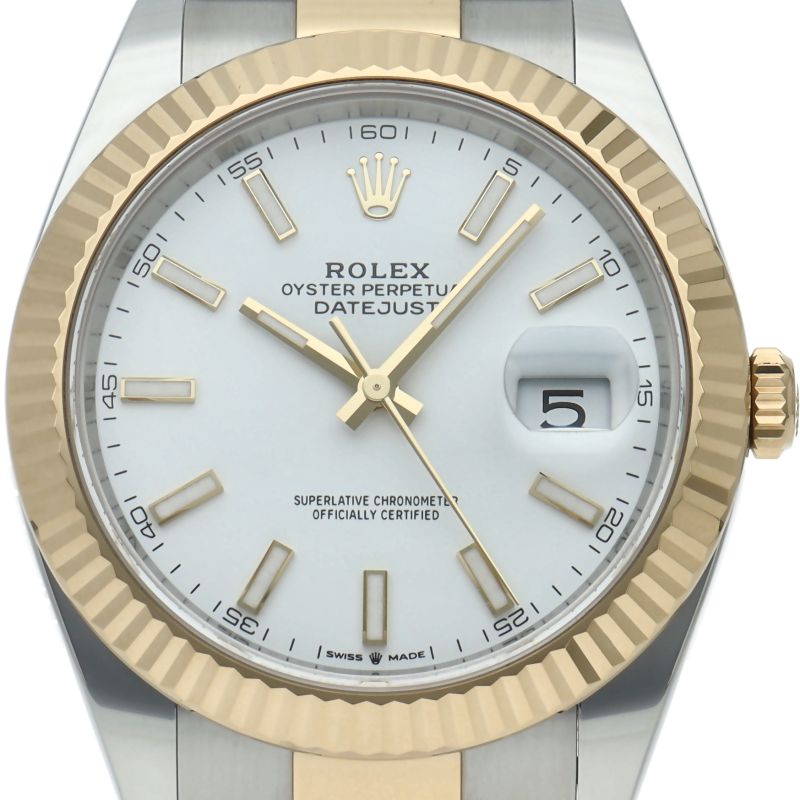 Rolex Datejust 41 Watch Oyster Box 18k Yellow Gold SS White Polished